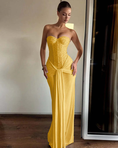 Strapless Sweetheart Sleeveless Long Mermaid Prom Dress With Pleated