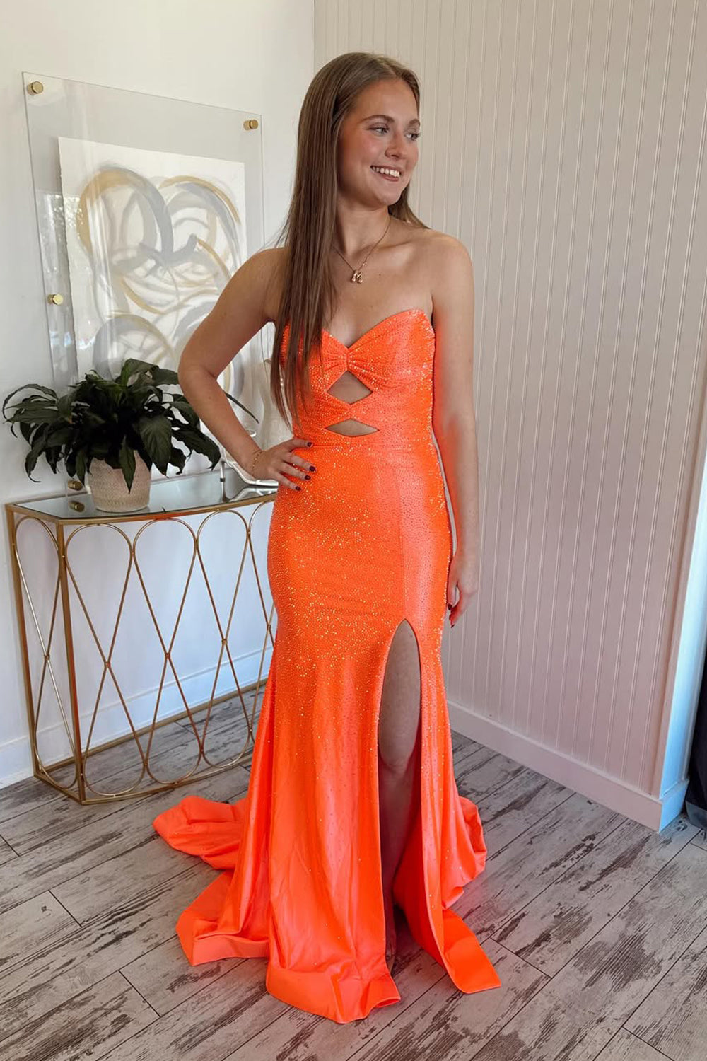 Sparkly Mermaid Sweetheart Keyhole Blush Prom Dress with Hot Stone