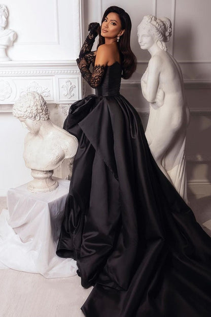 Black sexy taffeta slit long elegant ball gown evening dress