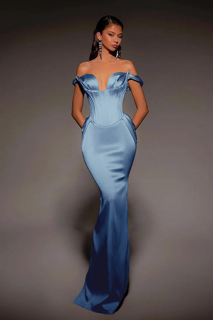 Vintage Gold Mermaid Prom Dress Off-the-Shoulder with Retro