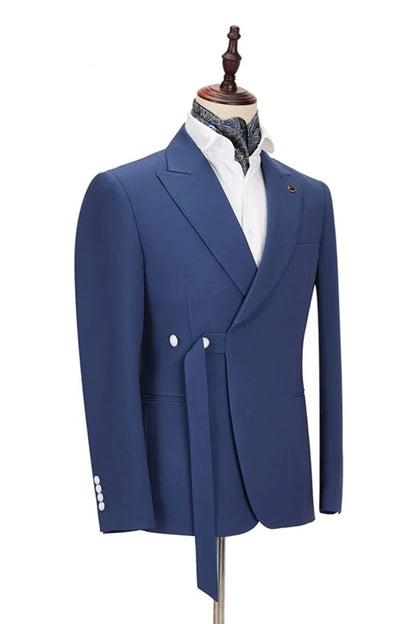 Stylish Dark Blue Groomsmen Outfits For Sale With Peaked Lapel Party