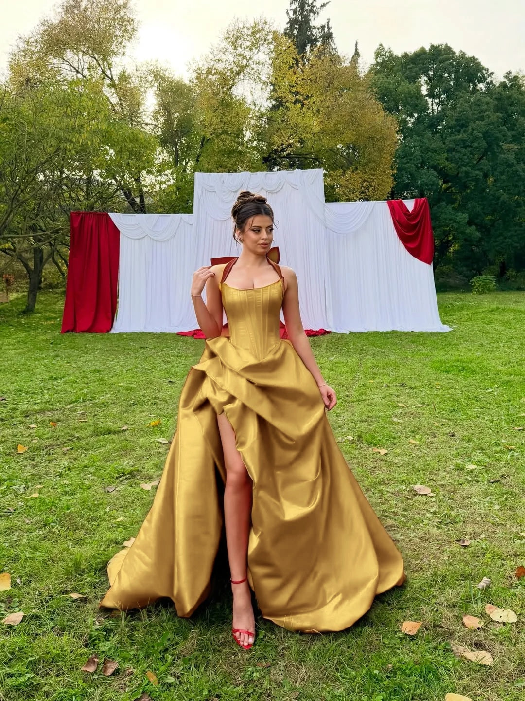 Halter Neck Strapless Sleeveless Long A-Line Prom Dress