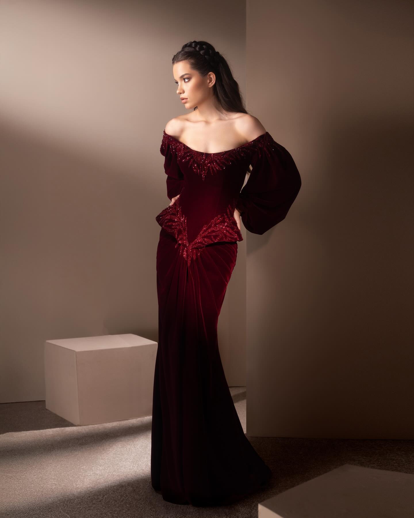 Mermaid Red Off the Shoulder Sequins Long Sleeve Evening Dress