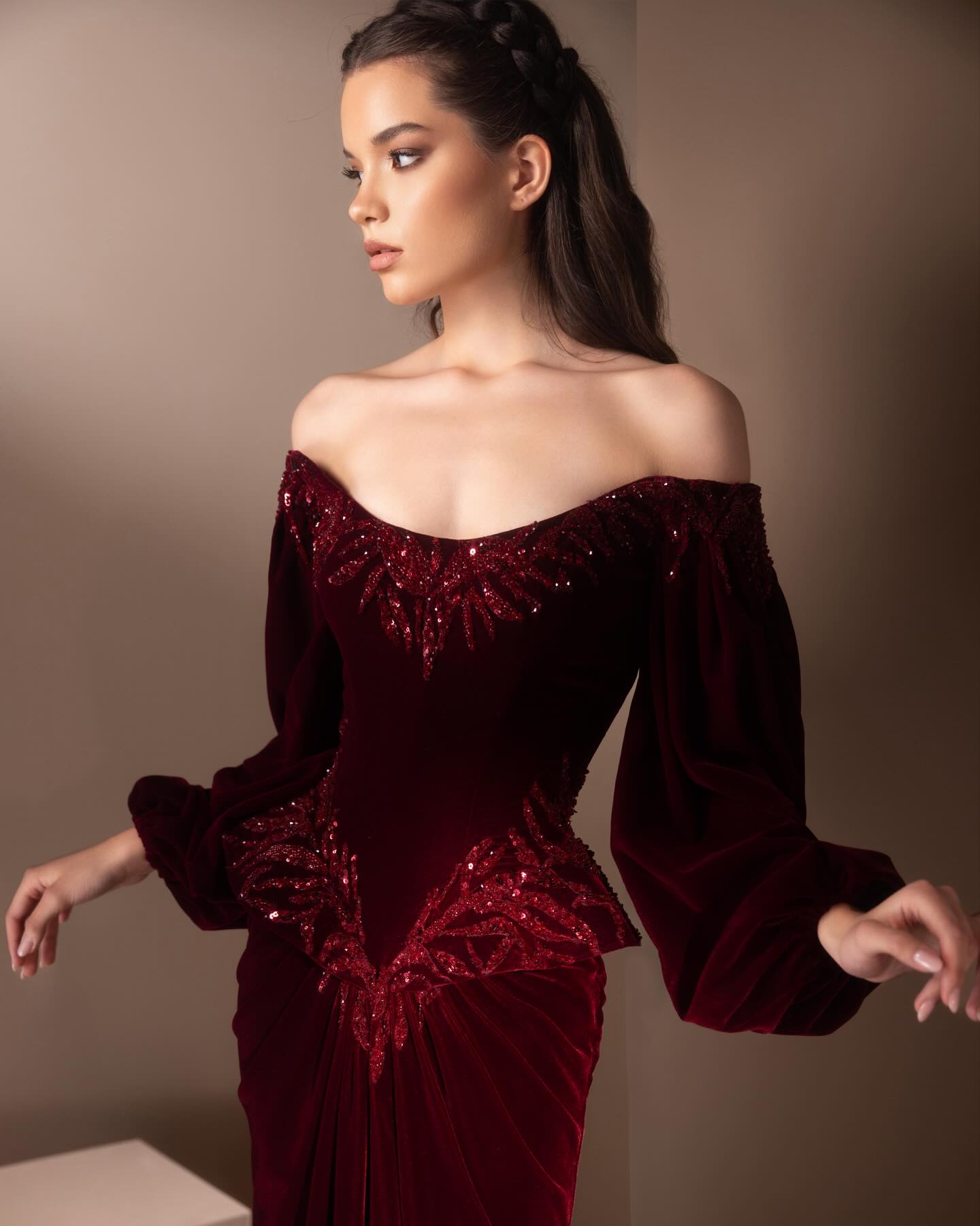 Mermaid Red Off the Shoulder Sequins Long Sleeve Evening Dress