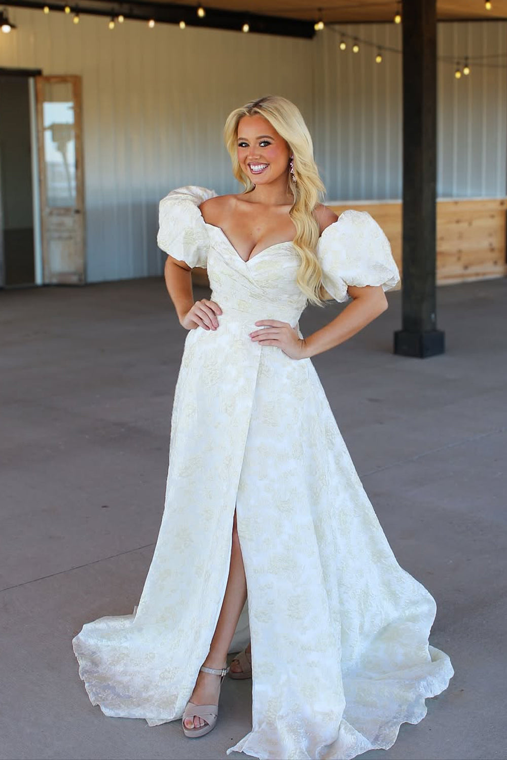 A-Line Off the Shoulder Yellow Floral Lace Appliques Long Prom Dress