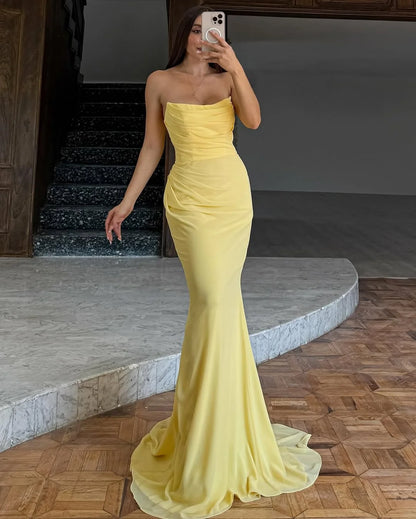 Elegant Yellow Chiffon Mermaid Long Prom Dress ZT0735