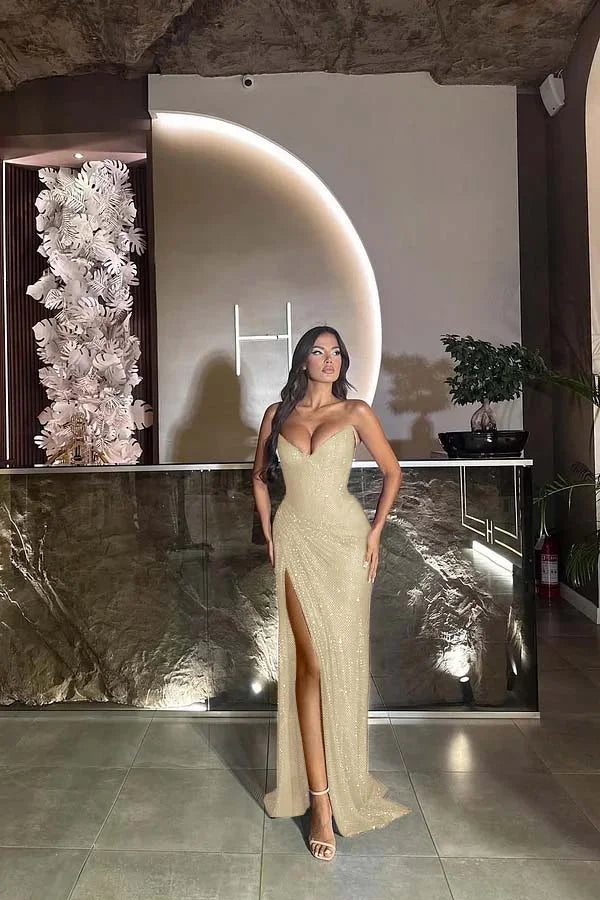 Gorgeous Royal Blue Split Strapless Prom Dress