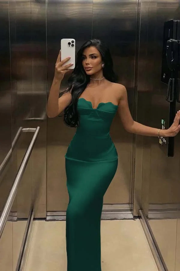 Ivory Back Slit Strapless Elegant Prom Dress