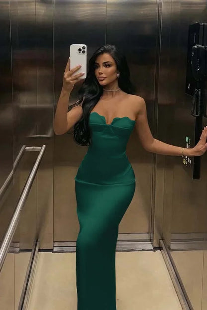 Ivory Back Slit Strapless Elegant Prom Dress