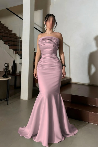 Stunning Satin Strapless Sleeveless Long Mermaid Prom Dress
