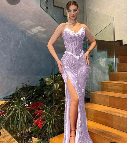 Sweetheart Strapless Sleeveless High Split Prom Dress