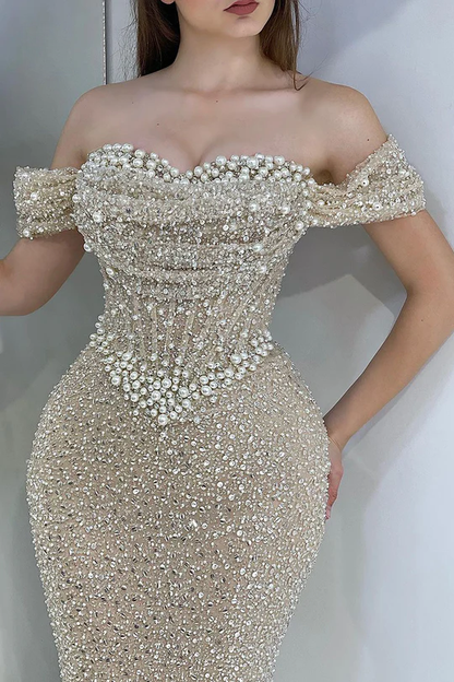 Charming Beaded Off-the-Shoulder Mermaid Prom Dress with Sequins