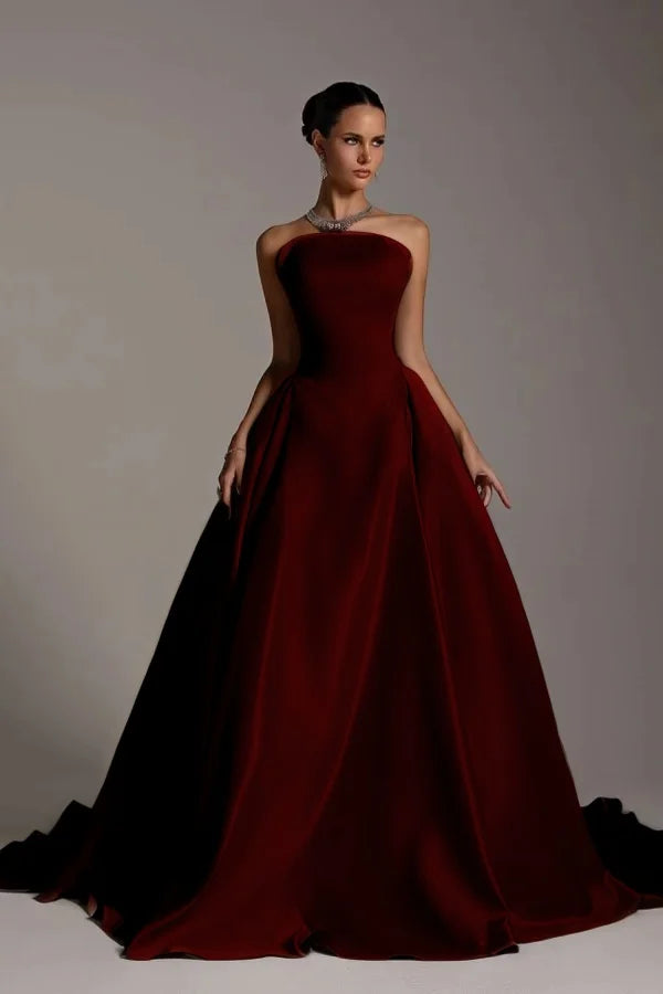 Champagne Strapless A-Line Elegant Prom Dress