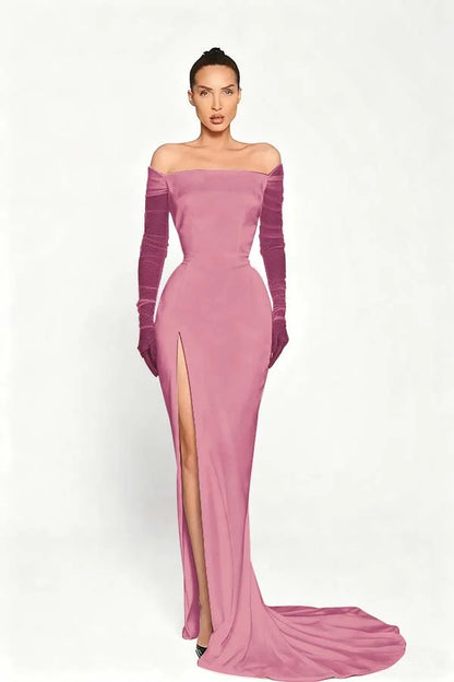 Black Long Sleeves Split Strapless Evening Dress ZT0409