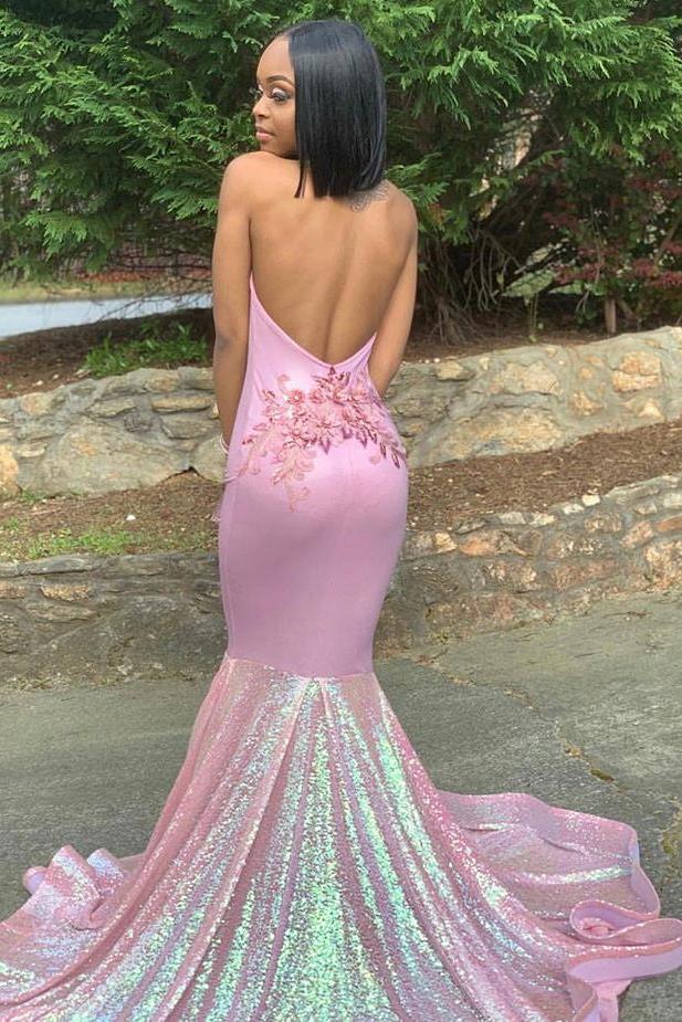 Alluring Halter Applique Glittering Sequins Prom Dress