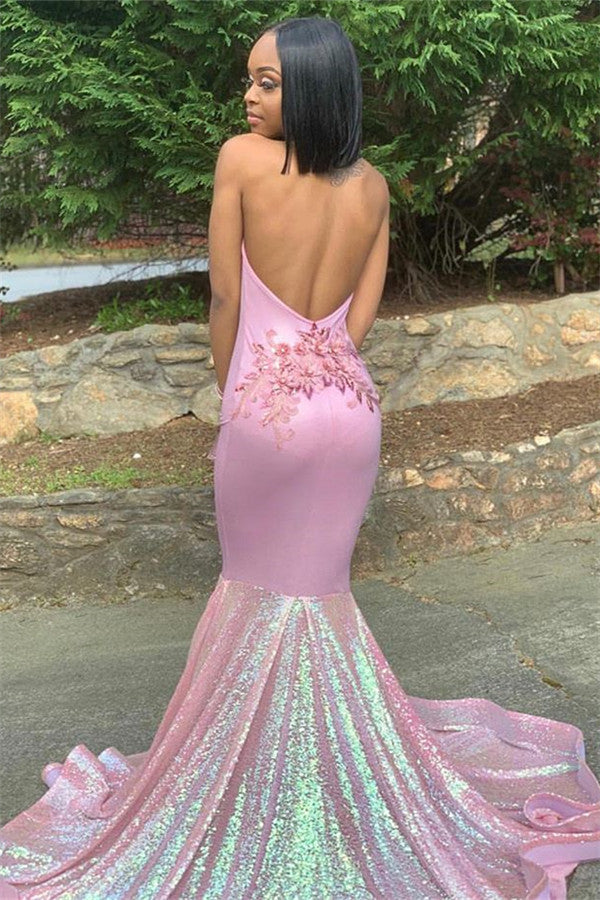 Alluring Halter Applique Glittering Sequins Prom Dress