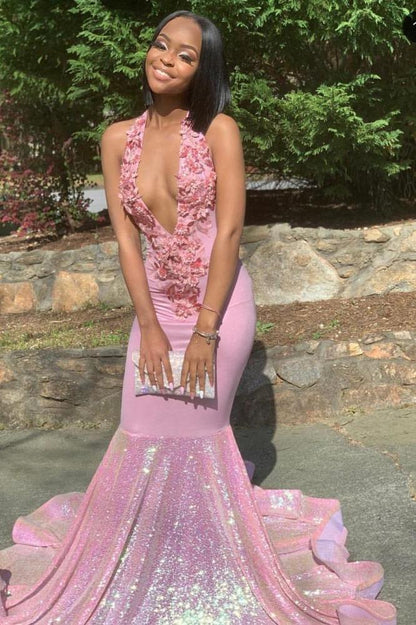 Alluring Halter Applique Glittering Sequins Prom Dress