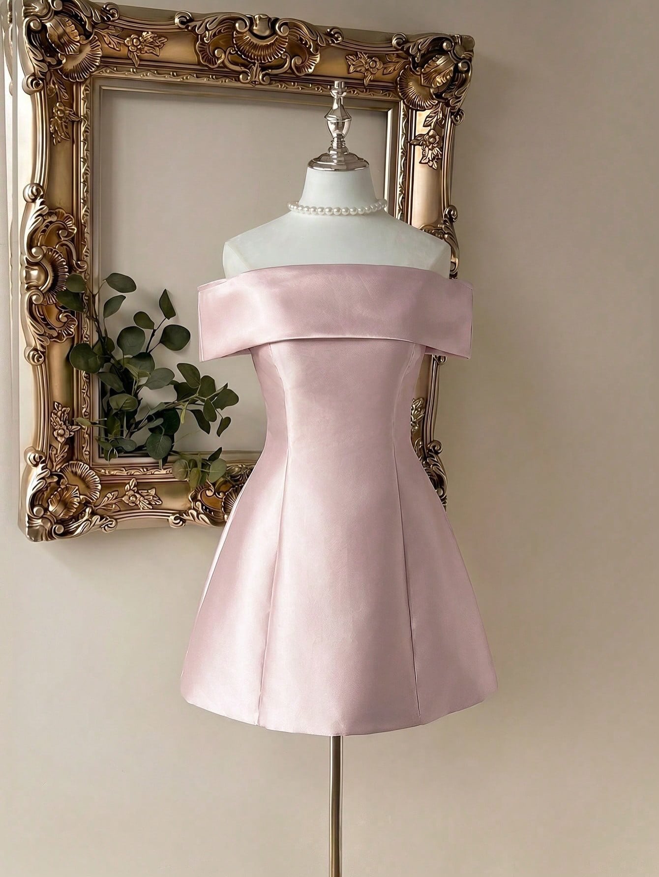 Off-the-Shoulder Satin A-Line Mini Dress