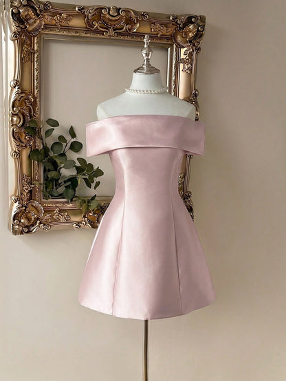 Off-the-Shoulder Satin A-Line Mini Dress
