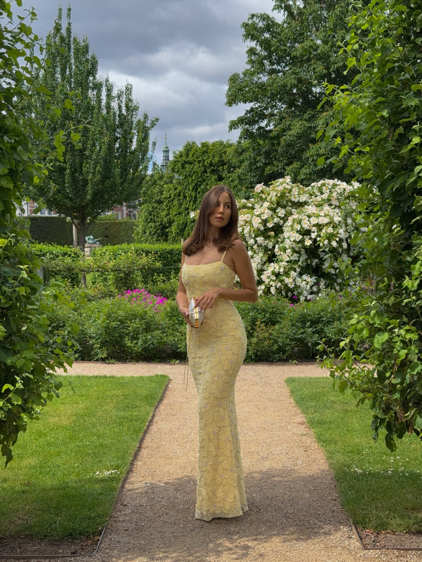 Floral Lace Mermaid Evening Gown Square Neckline