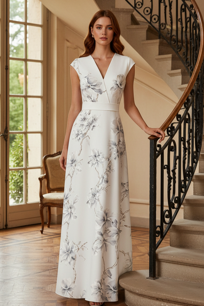 Elegant Floral Print V-Neck Maxi Dress