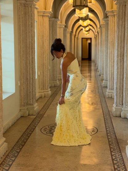 Halter Sequin Mermaid Gown with Ruffled Skirt