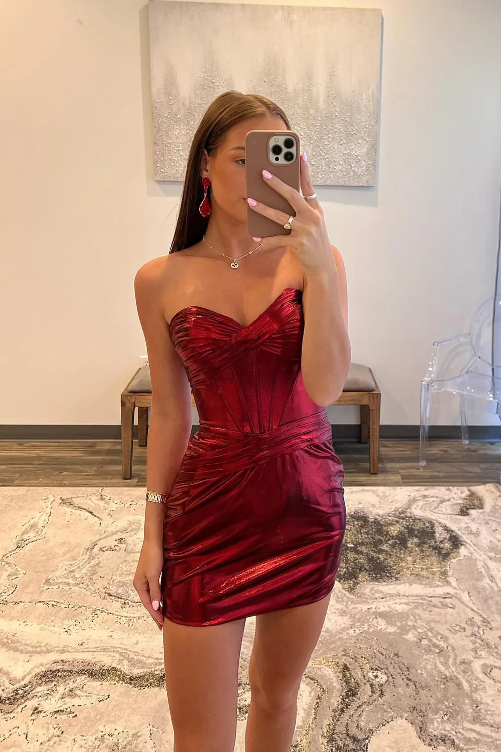 Metallic Strapless Corset Bodycon Mini Dress