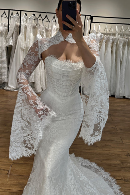 Lace Corset Mermaid Wedding Dress with Bell Sleeves