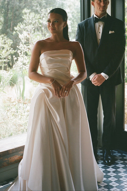 Strapless Ruched Bodice A-Line Wedding Dress