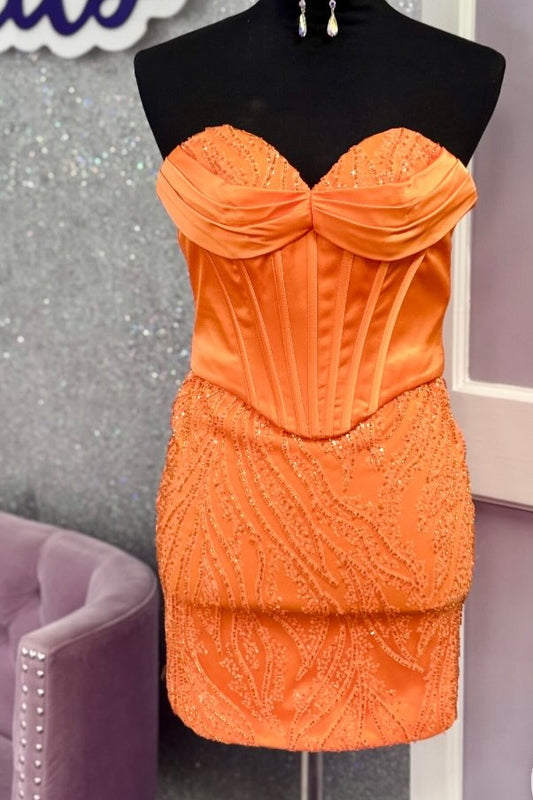 Strapless Sweetheart Corset Beaded Mini Dress