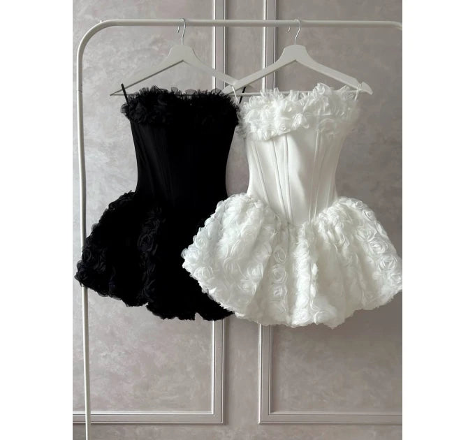 Strapless Corset 3D Floral Mini Dress