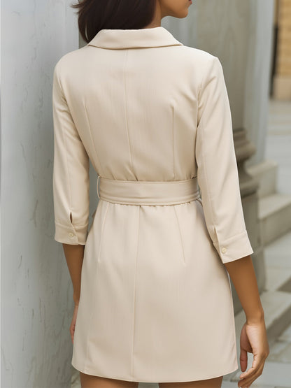 Tie-Waist Blazer Dress with 3/4 Sleeves