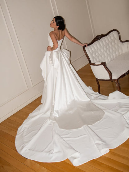 Strapless Asymmetrical Pleated Wedding Dress