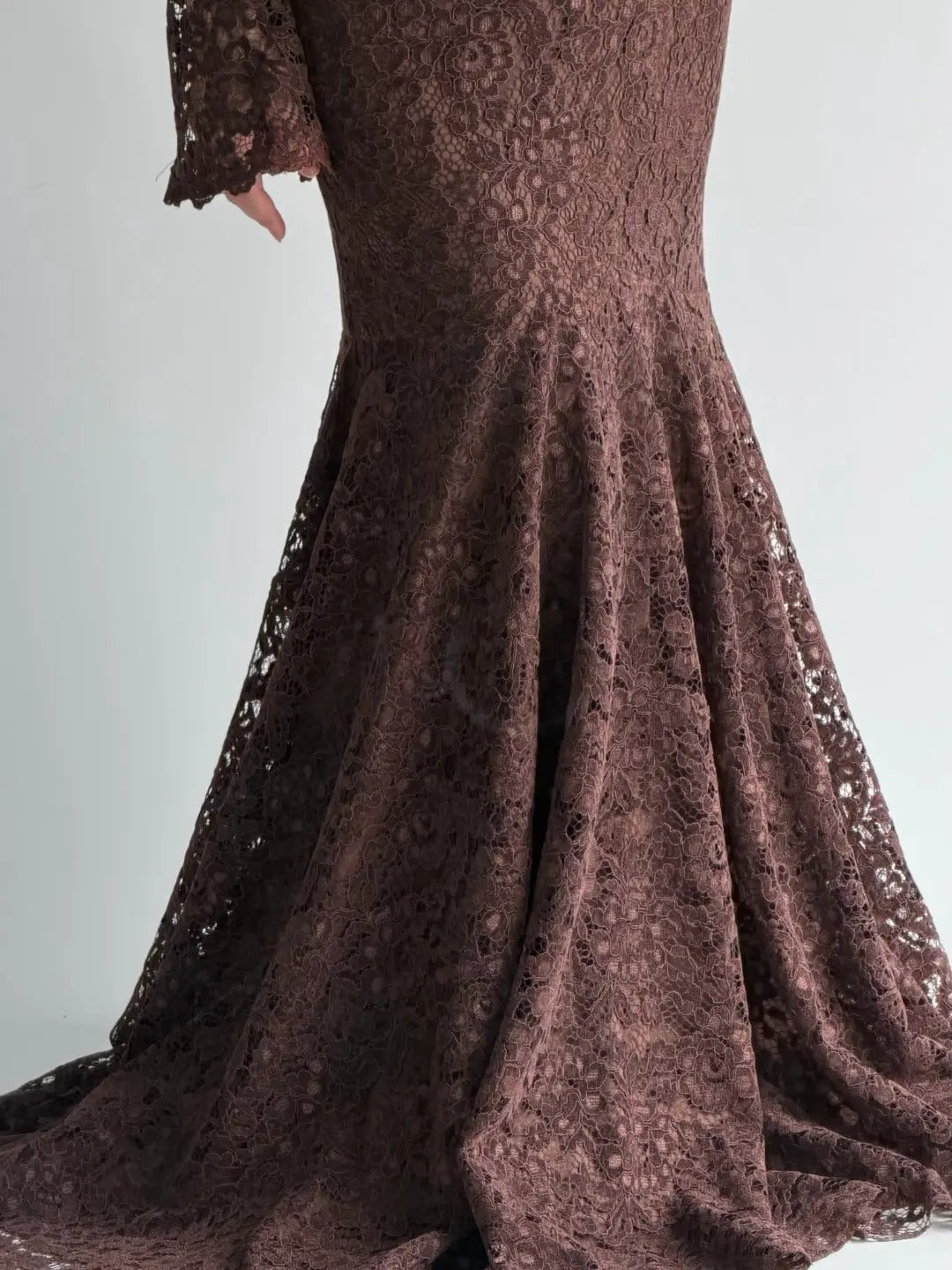 Off-Shoulder Lace Mermaid Gown with Long Sleeves