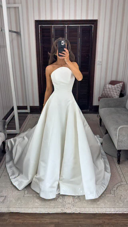 Strapless Satin Ball Gown Wedding Dress