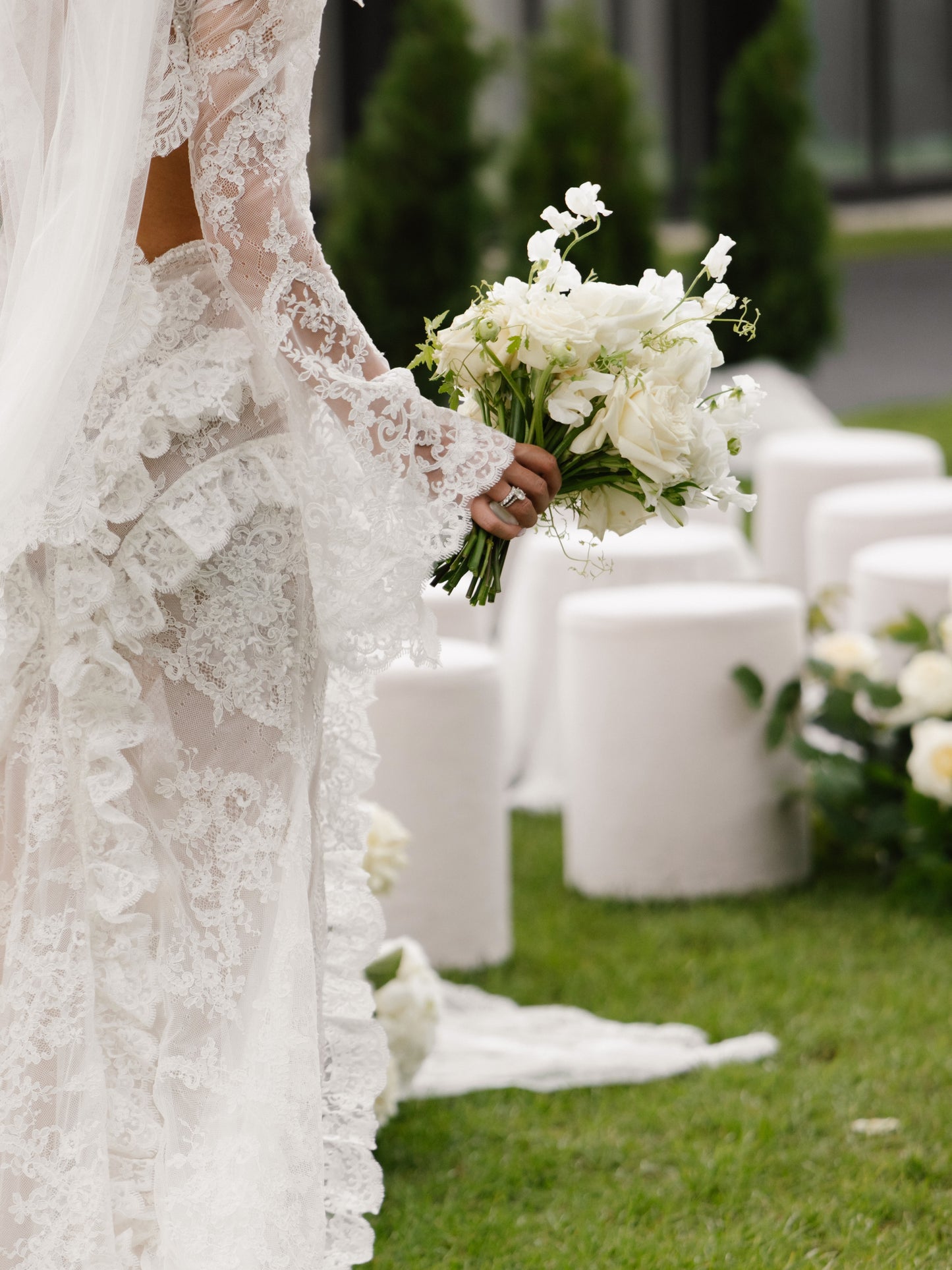 Long Sleeve Lace Bridal Gown with Dramatic Veil