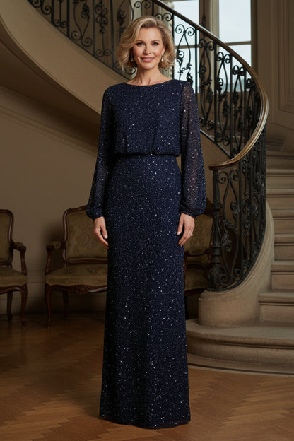 Sequin Long Sleeve Blouson Evening Gown