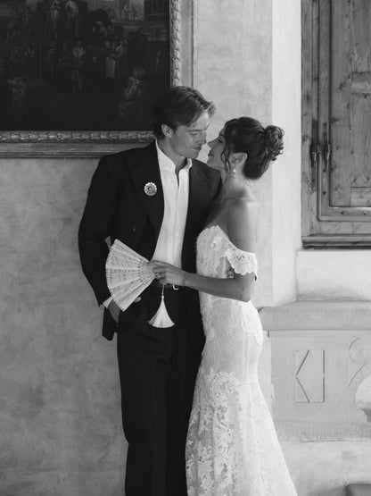 Corset Lace Off-the-Shoulder Mermaid Wedding Gown