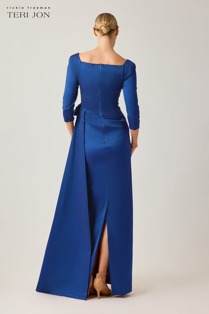 Wrap V-Neck Satin Evening Gown with Side Slit
