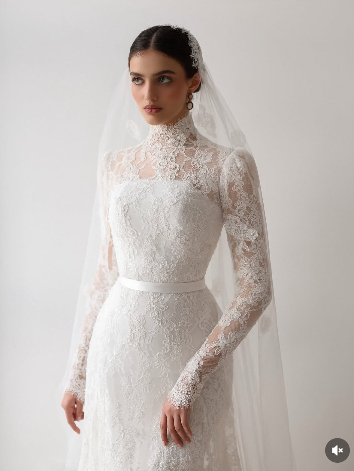 Vintage-Inspired High-Neck Lace Wedding Gown