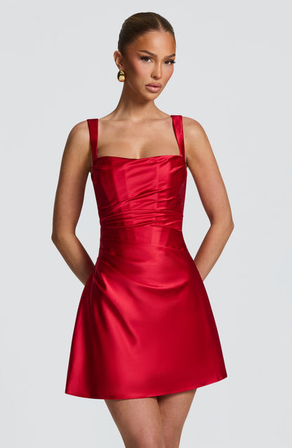 Satin Corset Mini Dress with Lace-Up Back