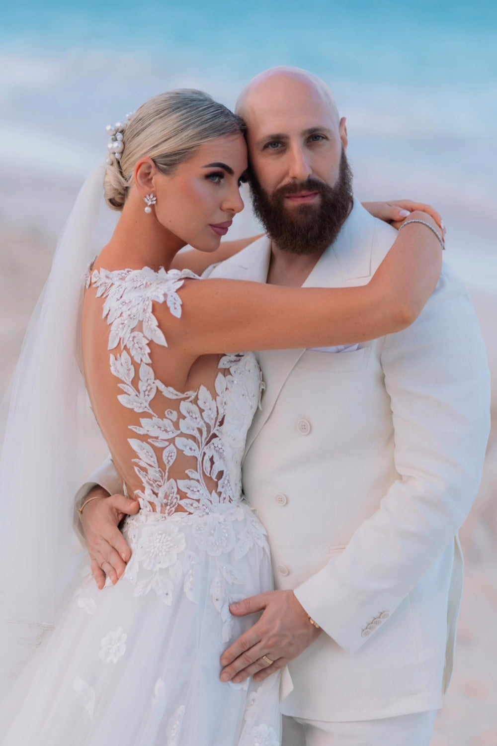Plunging V-Neck A-Line Lace Wedding Dress