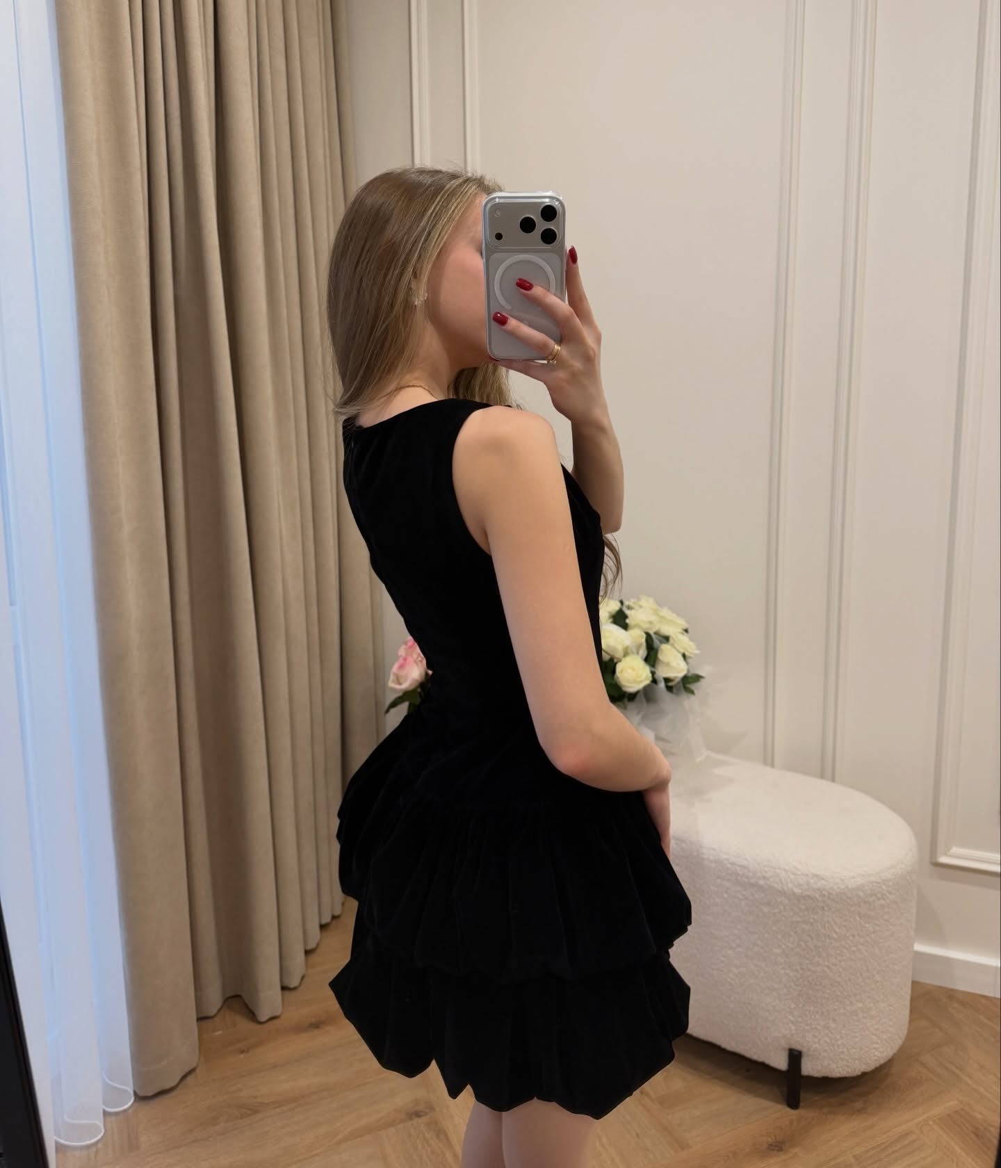 Tiered Velvet Bubble Skirt Mini Dress