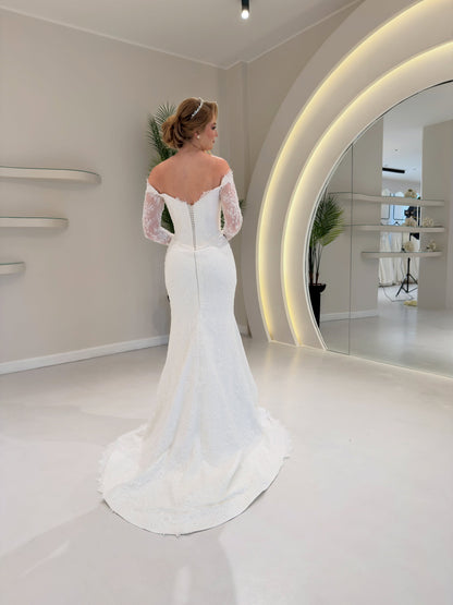 Off-the-Shoulder Long Sleeve Lace Mermaid Wedding Dress