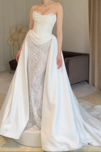 Strapless Corset Wedding Dress with Overskirt