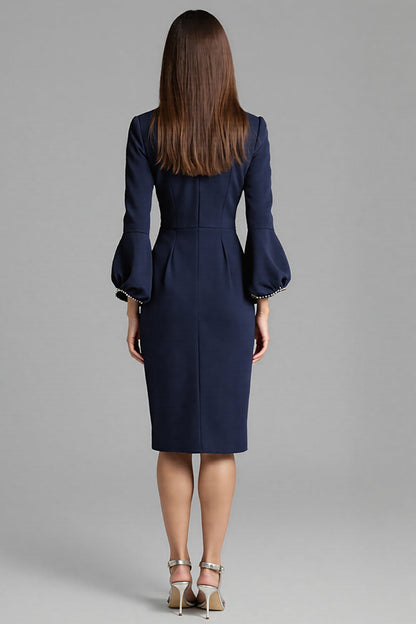 Sheath Midi Dress with Beaded Cuff Bell Sleeves