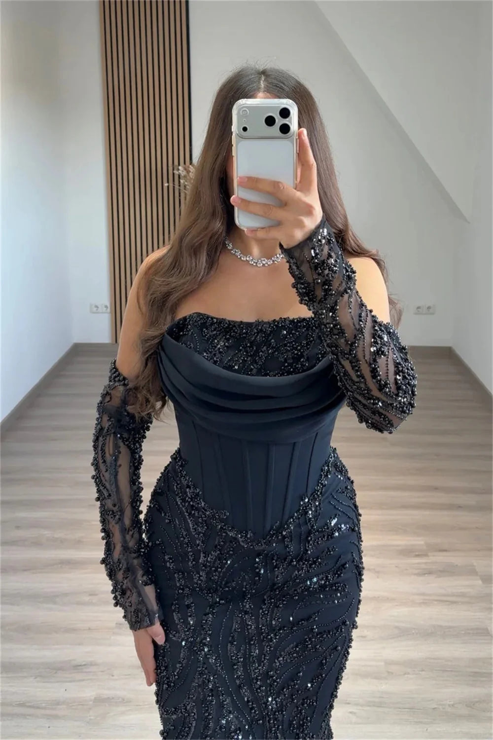 Strapless Corset Mermaid Evening Gown with Sleeves