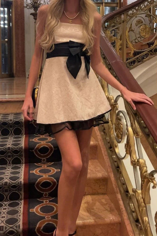 Spaghetti Strap A-Line Jacquard Mini Dress