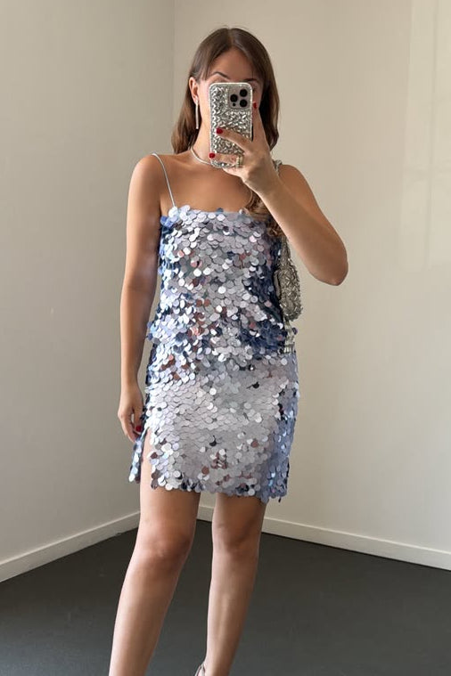 Sequin Spaghetti Strap Mini Dress Set