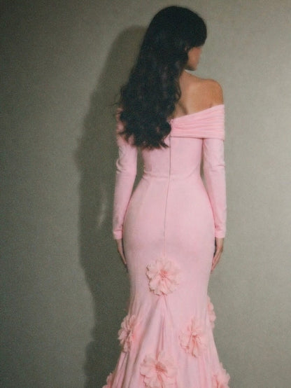Off-Shoulder 3D Floral Mermaid Gown